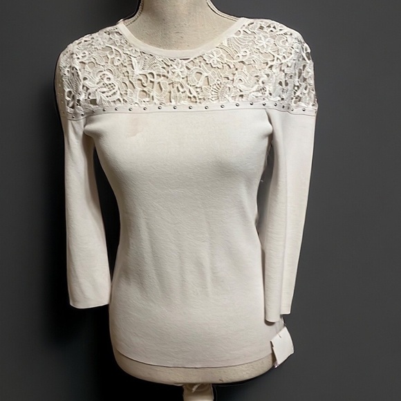 INC white sweater with lace yoke. XS - Picture 1 of 7